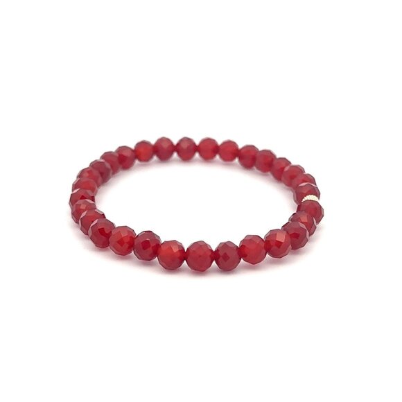 Natural Gemstones Carnelian Microfaceted 6mm Stretchable Bracelet 14k Corrugated - Picture 3 of 5